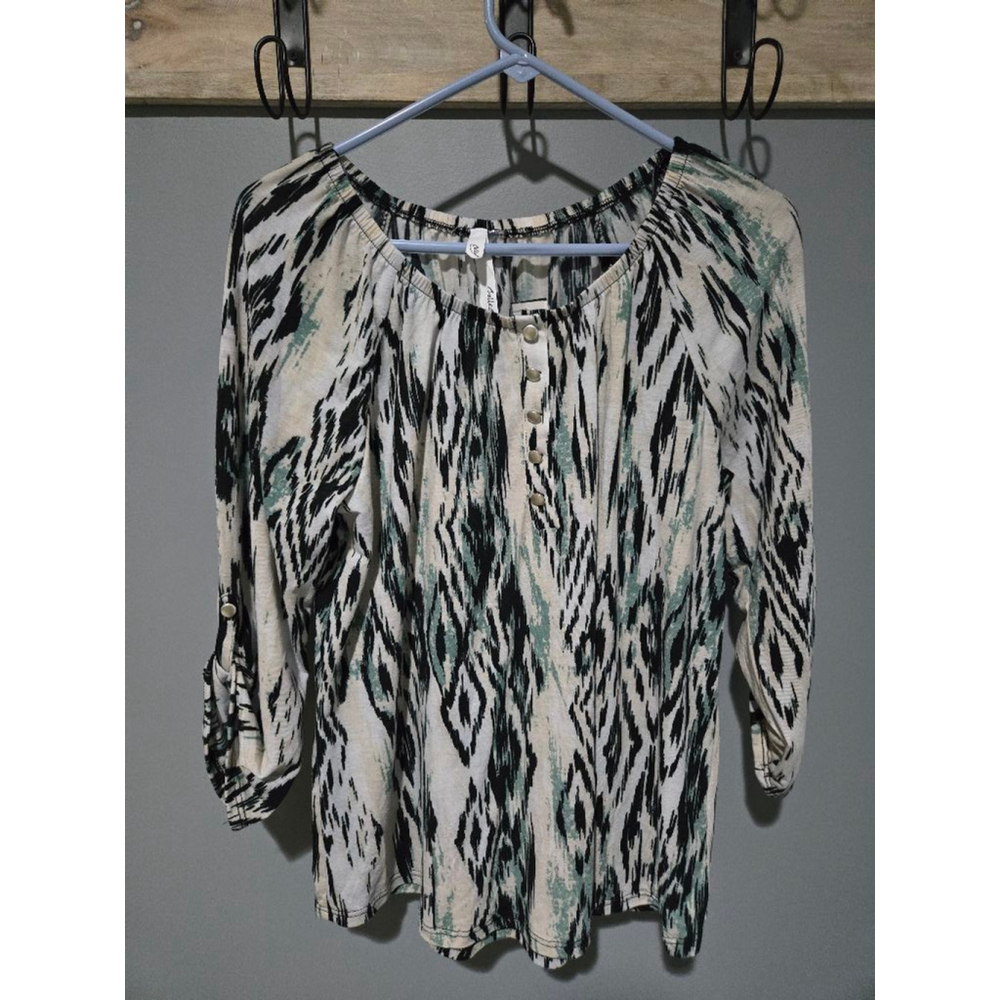 NWY Women's NY Collection Blouse Size Large  White Black